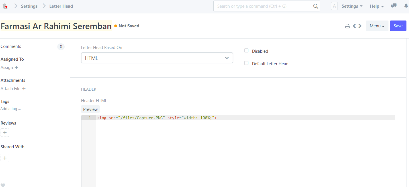 Letter Head HTML
