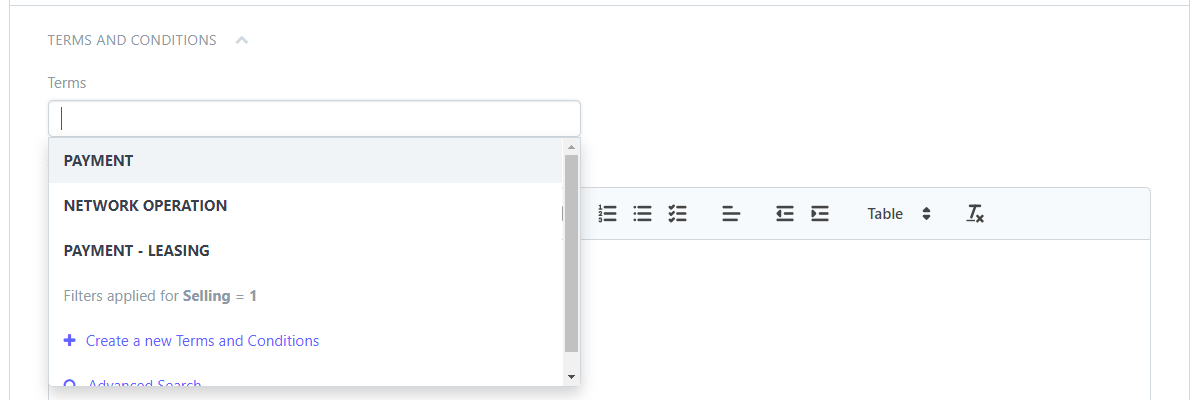 Terms and Conditions, Select in document